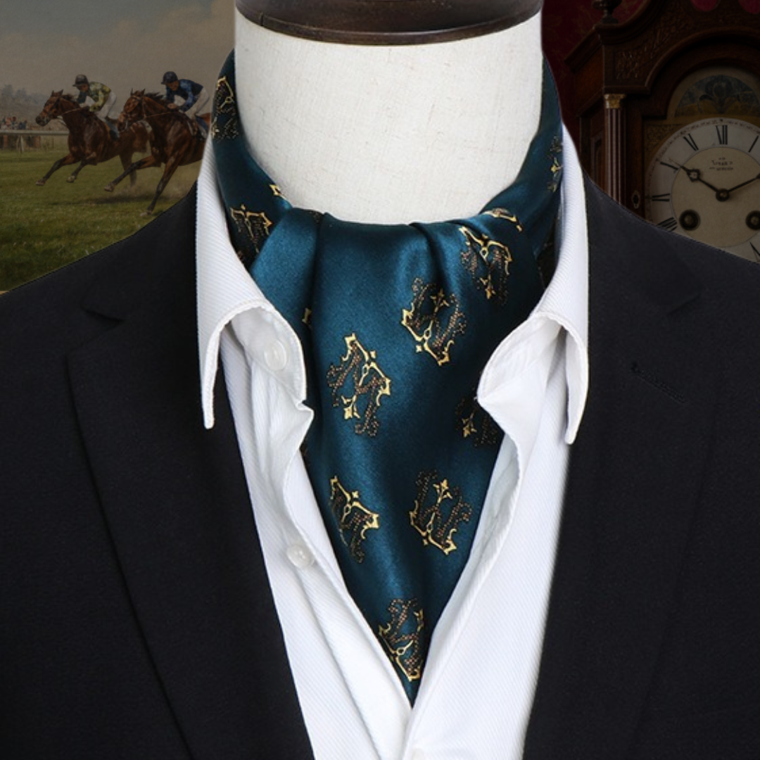 Silk Ascot – Teal Heraldic Motif