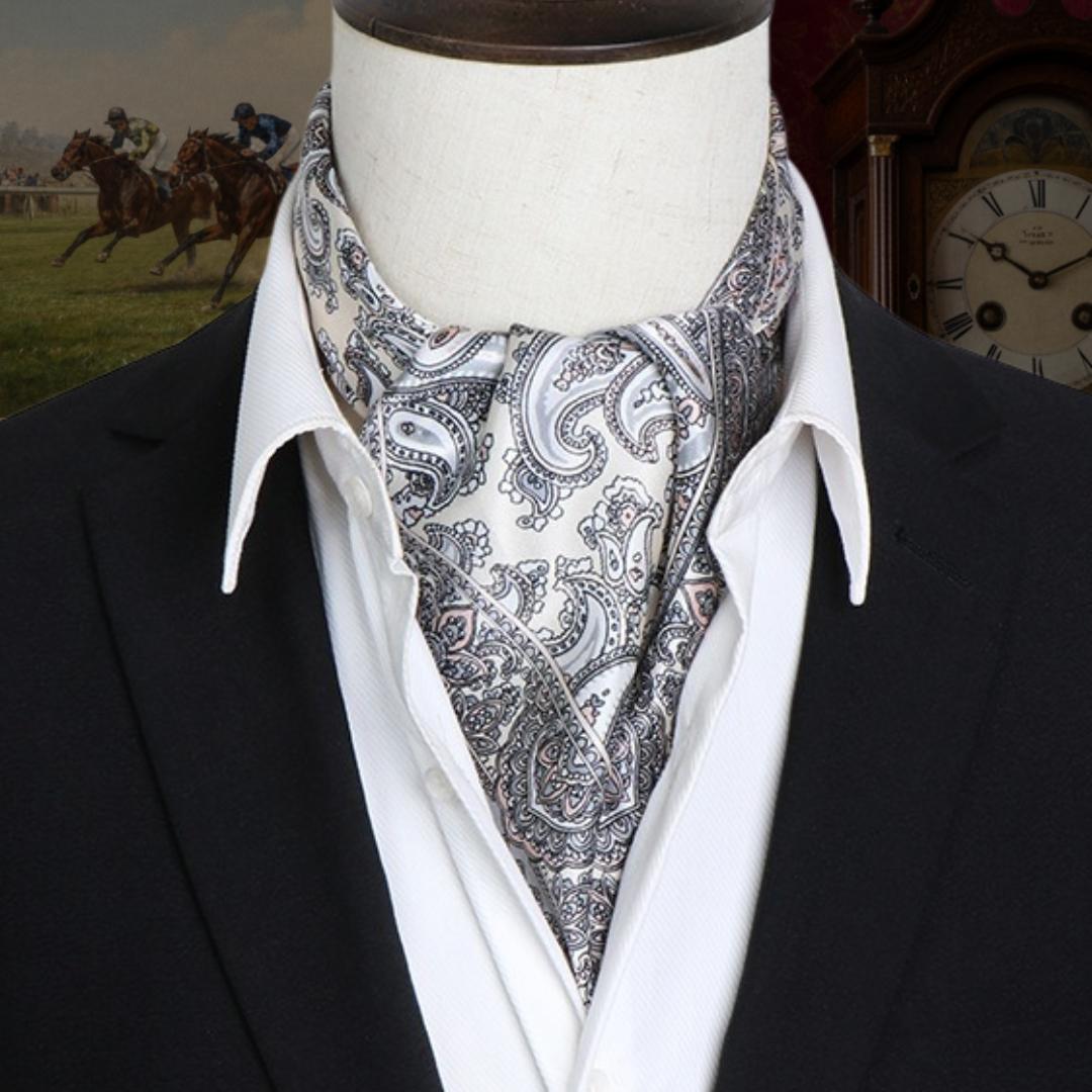 Silk Ascot – Ivory Silver Paisley